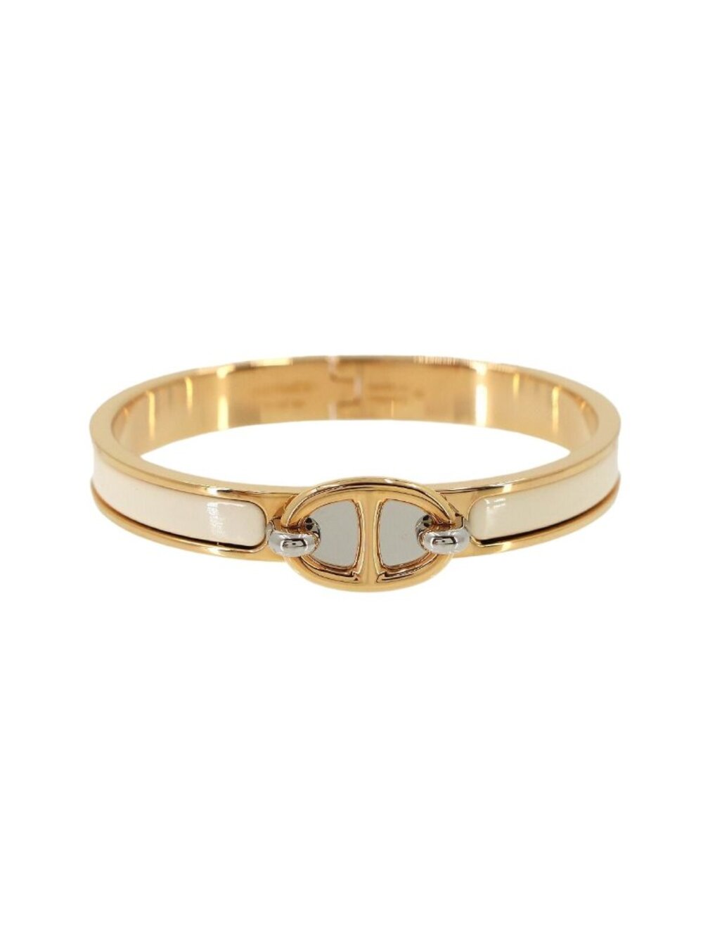 Hermes Mini Clic Chaine D'ancre Bangle Gold Cream Silver Bracelet